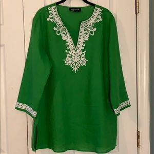 Jones NY Green Linen Embroidered blouse Women’s XL